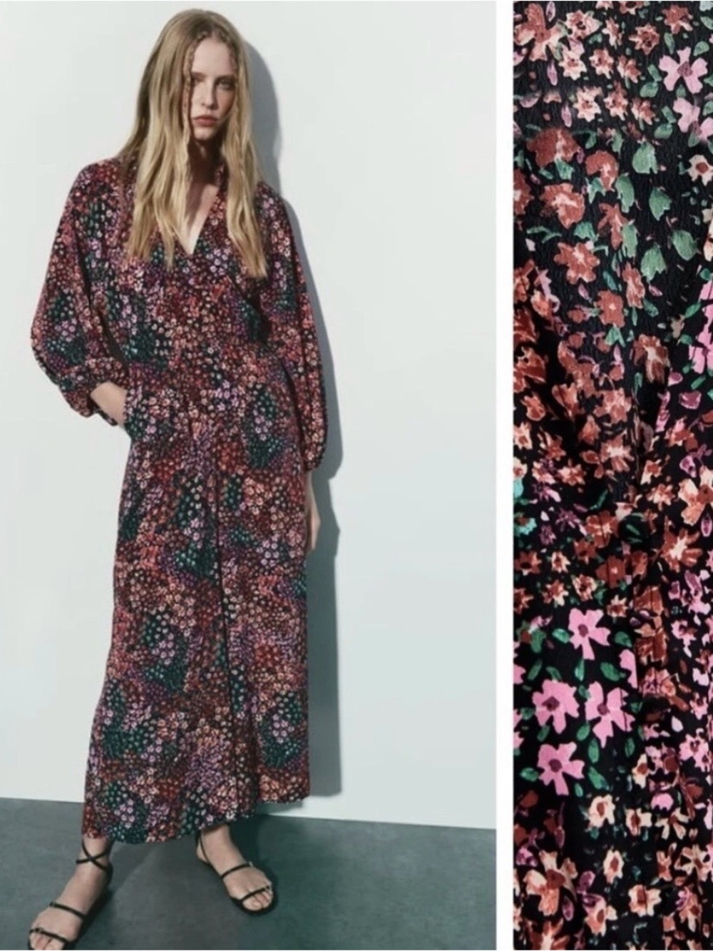 Zara Floral V Neck Multicolor Jumpsuit Size Small NWT